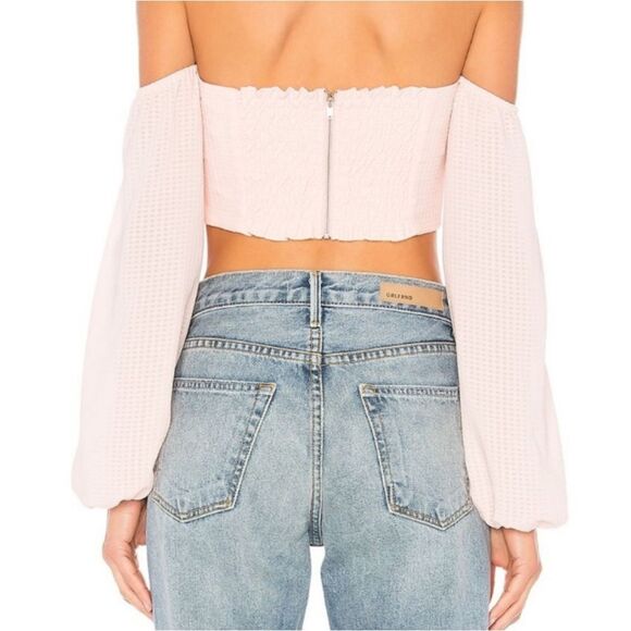 NWT REVOLVE by The Way Off The Shoulder Gingham Boned Crop w/tie in Light Pink - Picture 10 of 11